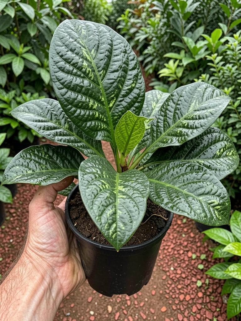 Folhas grandes e onduladas de filodendro em tons de verde, com nervuras marcadas e recortes naturais.
