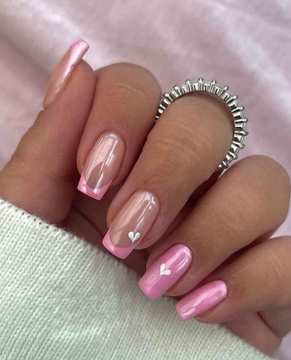 unha pink glitter encapsulada